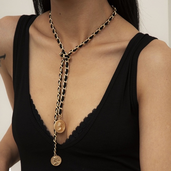 Royalty Coin Pendant Chain – Adjustable Gold Necklace, Choker or Lariat - Picture 7 of 8